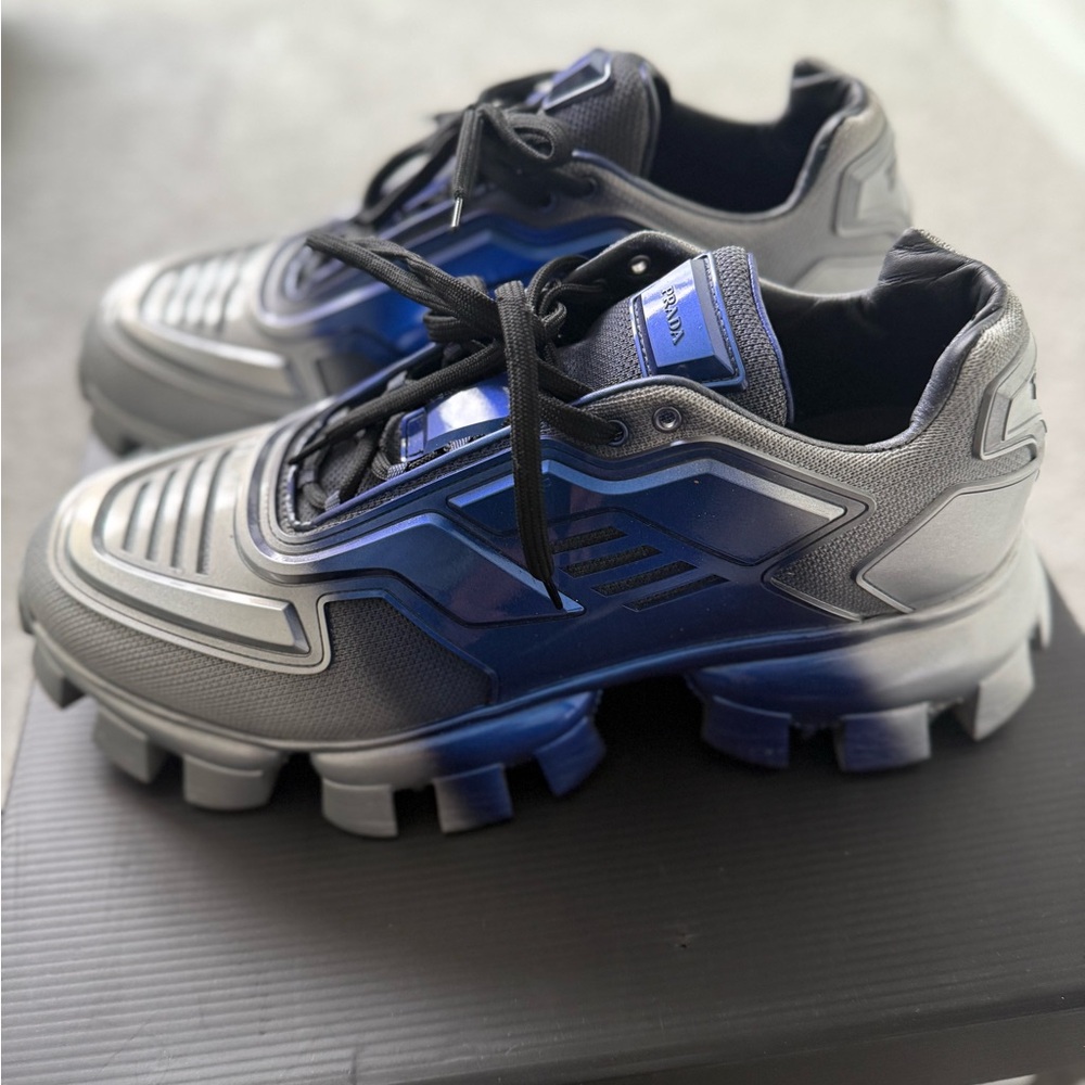 Prada Gray and Blue Futuristic Sneakers